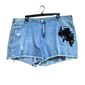 Lane Bryant Distressed Denim Shorts with Embroidery Detail Size 24 - EUC